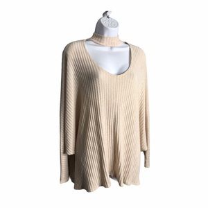 Urban Outfitters | Cream Cut Out Chest Rib Sweater •